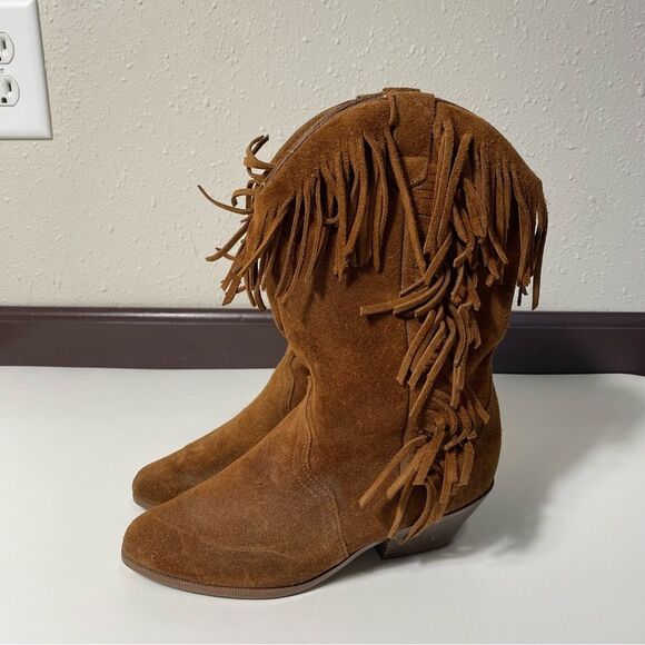 Vintage Leather Craft Fringe Cowgirl Suede Brown Western Boots Women's Size 5 - Picture 10 of 16